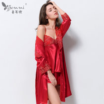喜芬妮新款丝质喜庆红色情侣款长袖睡衣家居服男女组合套装(3215女款 XL)