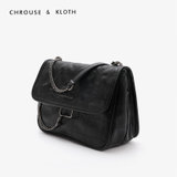 CLIIO KOUIR新款时尚流浪包邮差包菱格链条包大容量单肩斜跨包(黑色)