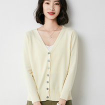 2021年春季女装新款针织衫女羊毛衣开衫女V领短款外套JDJLZZZS21088(豆绿 M)