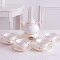 简约英式下午茶茶具套装高档陶瓷咖啡具欧式花果茶茶具整套礼盒装(白色1小壶1温茶器4套杯碟勺 9件)