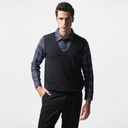 狄亚诺 商务休闲假两件套 薄款时尚修身羊毛混纺针织衫(黑色-50 175)
