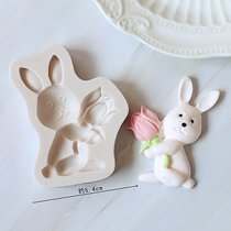 烘焙蛋糕硅胶模具森林小动物系列合集翻糖干佩斯巧克力模蛋糕工具(抱花朵兔子 默认版本)