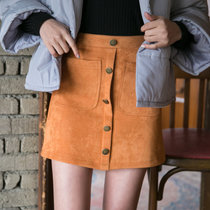 Mistletoe韩版短裙女高腰麂皮绒半身裙a字裙显瘦包臀鹿皮绒裙子(卡其色 XL)