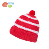 贝贝怡 男女童套头帽秋冬婴儿可爱帽子儿童保暖帽 153P168(大红+白条 48cm)