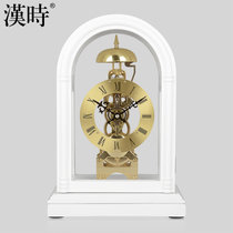 汉时欧式轻奢装饰座钟机械实木客厅复古时钟新中式古董钟表HD13(椴木白色国产14天机芯)
