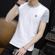 夏季新款男士短袖t恤 中国风修身纯棉学生潮流半袖青年上衣男生(2128灰色 L)