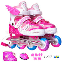 溜冰鞋直排轮滑鞋可调长短旱冰鞋岁男女儿童款8轮全闪套装(粉色 S号（适合26-32码）)