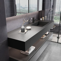 岩板浴室柜组合现代简约卫生间洗漱台洗手洗脸盆柜(100CM岩板陶瓷盆-标准镜柜)