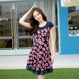 Mailljor 2014夏装女甜美气质修身蕾丝针织荷叶边裙摆韩版连衣裙455(玫红 XL)