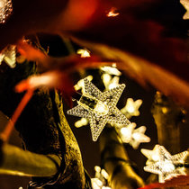 LED太阳能小彩灯户外防水满天星圣诞灯串阳挂件台花园庭院装饰灯(星星-暖色 太阳能-5米20灯【双模式】)