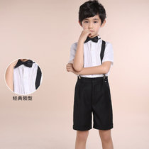 六一儿童演出服白色钢琴表演服装新款男孩毕业短袖合唱小礼服套装(黑色领结套装)(160cm(160码-16号)