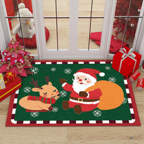 圣诞节狂欢卡通地垫家用入户门口脚垫防滑玄关地毯卧室圣诞装饰(绿底圣诞老人 80*100厘米)