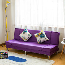 小户型布艺沙发简易客厅可折叠沙发单人双人三人沙发出租房沙发床(双人座长度1.2米：带2个抱枕 葡萄紫-棉麻)