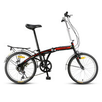 永久20寸高碳钢弓背自行车 7级变速 双碟刹/V刹  时尚潮流 代步折叠车 QJ009(黑红色(V刹))