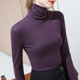 MISS LISA高领打底衫女装纯色长袖棉T恤内搭紧身上衣AL30961(紫色 XL)