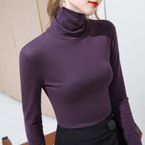 MISS LISA高领打底衫女装纯色长袖棉T恤内搭紧身上衣AL30961(紫色 L)