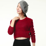 东大门女式新款时尚都市性感短款镂空长袖纯色毛衣百搭针织衫(红色 均码)