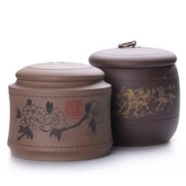 关耳窑 雕刻图案 紫砂茶叶罐(茶字牡丹(紫))