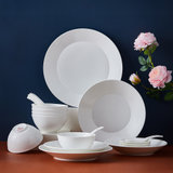 松发瓷器松发陶瓷日式纯白餐具浮雕碗碟套装20头 立体浮纹 瓷质细腻 安全可高温