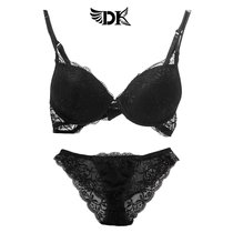 DK文胸套装（文胸和内裤）性感蕾丝聚拢深V调整型小胸品牌收副乳 9988(黑色 85C)