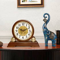 汉时创意实木座钟欧式复古客厅时钟卧室台钟装饰石英钟表HD218(棕色榉木外框-音乐报时)