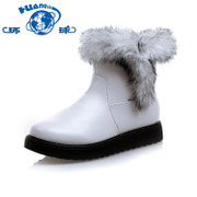环球2013冬新品 光滑防水PU面雪地靴女 休闲短靴子 加绒保暖棉鞋(665)(白色 38)