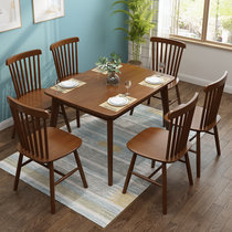 恒兴达 日式纯实木餐桌椅组合北欧全实木橡胶木长桌小户型4人桌餐厅家具(拉伸餐桌-0.9米胡桃色 一桌四椅)
