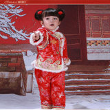 女童唐装儿童冬装加厚棉衣女宝宝唐装新年婴幼儿周岁生日礼服套装(L码 红色)