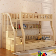 思巧 床 实木儿童床 子母床 上下铺 高低床 双层床 松木床可储物 W02(原木色 【梯柜】1.2米送抽屉书架)