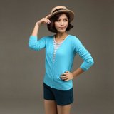 2013春款新款韩版女装修身大码百搭针织开衫修身长袖针织衫(天蓝色)