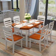 明佳友 餐桌 实木餐桌椅组合 折叠伸缩圆桌 餐桌餐椅套装 饭桌M608(地中海 一桌六椅/1.38米)