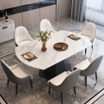 裕骏盛 伸缩岩板餐桌  现代简约轻奢伸缩家用家具 餐桌(白色 椅子*6)