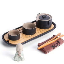 思故轩 黑陶功夫茶具整套家用陶瓷茶盘茶壶茶杯 旅行茶具套装CJT1687(CJT1688-4)