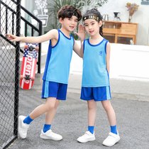 朴朴米 儿童短袖背心运动速干套装户外跑步训练服(背心运动套装-蓝色 150cm)