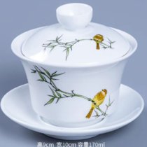 陶瓷功夫茶具茶碗茶杯冲茶器泡茶碗白瓷家用简约单个三才盖碗套装(黄鹂鸟盖碗)