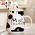 豪峰 创意马克杯陶瓷杯咖啡杯早餐杯牛奶杯卡通可爱水杯带盖勺(【黑色】【大斑点奶牛杯】【配盖勺】)