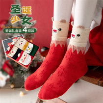 蔓楚女士假两件叠穿红色圣诞袜4双装均码其他 两件叠卡通圣诞袜