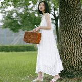 Mistletoe2017春夏新款白色蕾丝刺绣连衣裙韩版修身大摆长裙气质圆领背心裙(白色 均码)