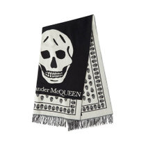 Alexander McQueen女士黑色羊毛超大骷髅图案围巾662456-3200Q-1078 时尚百搭