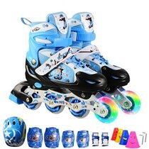 乐士169溜冰鞋儿童全套装 旱冰鞋儿童轮滑鞋轮滑护具套装 可调伸缩滑冰鞋男女直排轮(蓝色 M码（36-39）)