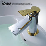 PHSAST铜制金色把手瀑布出水冷热单孔  面盆洗手盆水龙头
