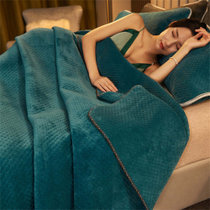 善纯牛奶绒法莱绒三层夹棉功能毛毯 海蓝150*200cm+枕套一对 多功能毯