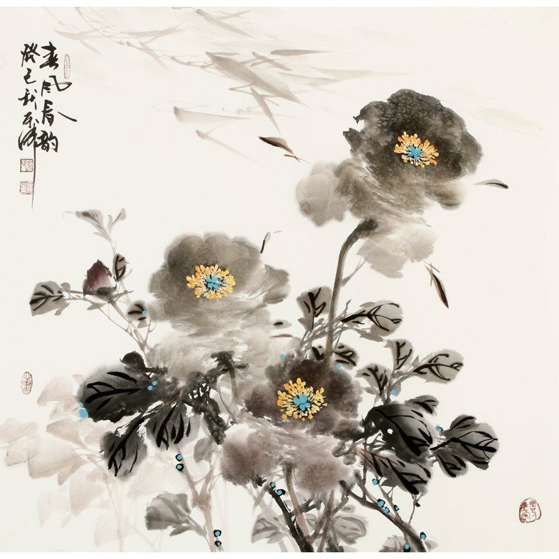 娄可成 青风春韵></p></a> 国画 花鸟画 水墨写意 牡丹 斗方