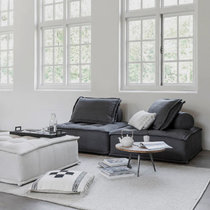 MO摩鹿创意北欧布艺沙发方块小户型简约客厅单人三人模块沙发表情(皮 黑色 121x121x75)