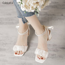 CaldiceKris （中国CK）绑带一字带珍珠高跟鞋女CK-X208(粉红色 35)