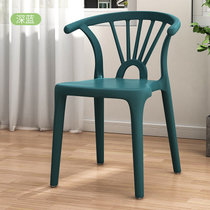 塑料椅成人加厚家用餐椅靠背椅子北欧创意餐桌椅咖啡厅休闲牛角椅(LGF加厚-深蓝色【4把包邮】)
