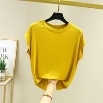 圆领背心无袖T恤女夏薄款大码宽松打底衫纯色内搭外穿上衣20无袖衫(黄色 XL)