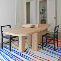 MOANRO北欧侘寂风橡木实木餐桌家用大户型简约西餐厅桌6-8人饭桌(橡木 原木色 240x105x75)
