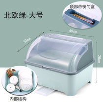 碗柜塑料家用放碗筷碗 碟收纳盒厨房装餐具碗盘箱沥水架带盖置物架(绿色 中号（40*30*28）)