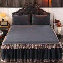 纯色欧式珊瑚绒加厚保暖床裙床罩单件1.5m1.8m2.0m防滑床单床笠套(深灰)